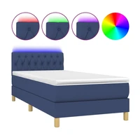 vidaXL Posteľ boxsping s matracom a LED modrá 90x190 cm látka