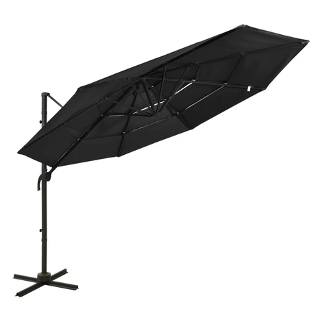 vidaXL 4-stupňový záhradný slnečník, hliníková tyč, čierny 3x3 m