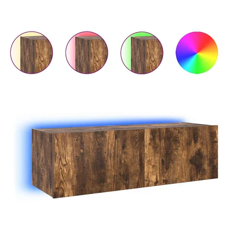 vidaXL TV nĂˇstennĂˇ skrinka s LED svetlami dymovĂ˝ dub 100x35x31 cm