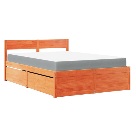 vidaXL Posteľ so zásuvkami a matracom voskovo hnedá 140x190cm borovica