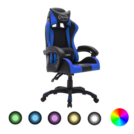vidaXL Herná stolička s RGB LED svetlami modro-čierna umelá koža
