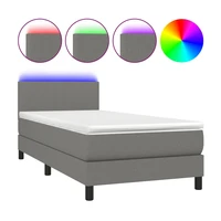vidaXL Posteľ boxsping s matracom a LED tmavosivá 80x200 cm látka