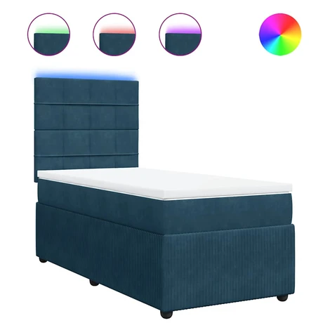 vidaXL Posteľný rám boxsping s matracom modrá 90x190 cm zamat