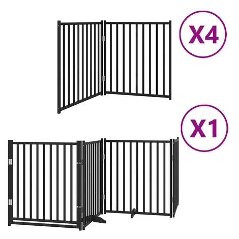 vidaXL Brána pre psa s dvere sklad. 12pan. čierna 960cm topoľové drevo