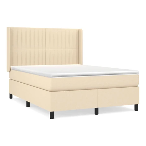 vidaXL Posteľný rám boxspring s matracom krémový 140x200 cm látka