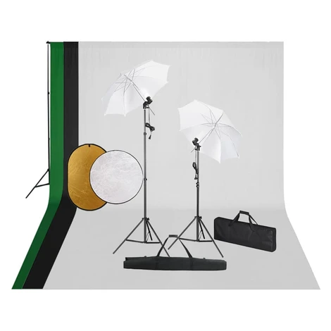 vidaXL Fotografické vybavenie s lampami, pozadím a reflektorom