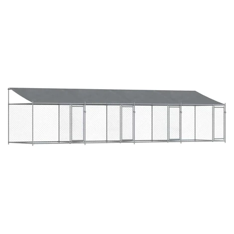 vidaXL Klietka pre psa so strechou a dverami sivá 8x2x2 m pozink. oceľ