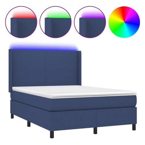 vidaXL Posteľ boxsping s matracom a LED modrá 140x190 cm látka