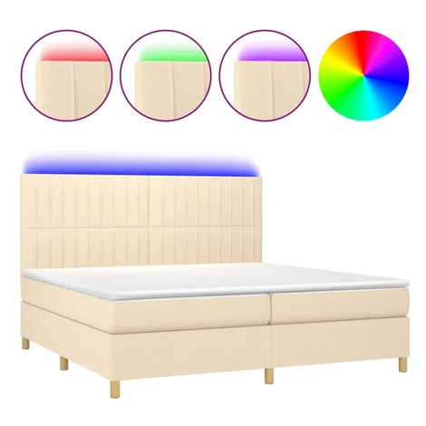 vidaXL Posteľ boxsping s matracom a LED krémová 200x200 cm látka