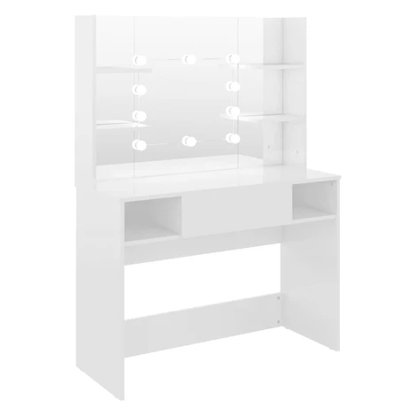 vidaXL Toaletný stolík s LED svetlami 100x40x135 cm MDF lesklý biely