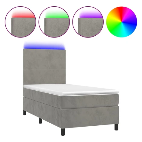 vidaXL Posteľ boxsping s matracom a LED bledosivá 90x190 cm zamat