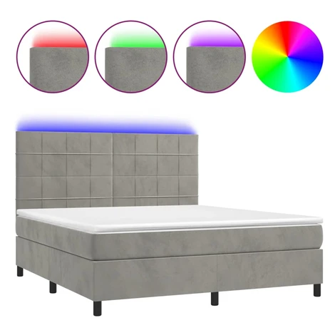 vidaXL Posteľ boxsping s matracom a LED bledosivá 180x200 cm zamat