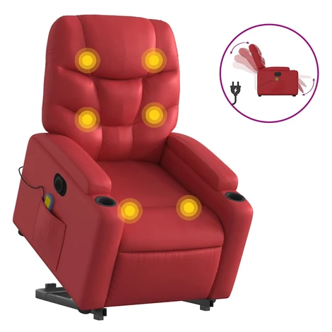 vidaXL Elektric. zdvíhacie masážne sklápacie kreslo červené umelá koža