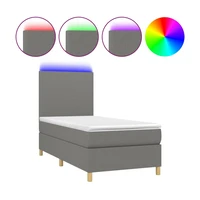 vidaXL Posteľ boxsping s matracom a LED tmavosivá 90x200 cm látka