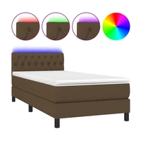 vidaXL Posteľ boxsping s matracom a LED tmavohnedá 100x200 cm látka