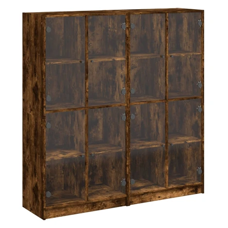 vidaXL Knižnica s dvierkami dymový dub 136x37x142 cm kompoz. drevo
