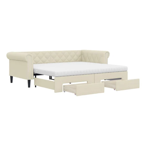 vidaXL Rozklad. denná posteľ so zásuvkami krémová 90x200 cm umelá koža