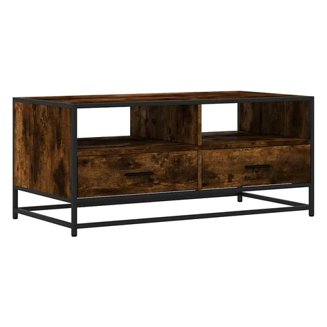 vidaXL Konferenčný stolík, tmavý dub 100x50x45cm, kompozitné drevo+kov