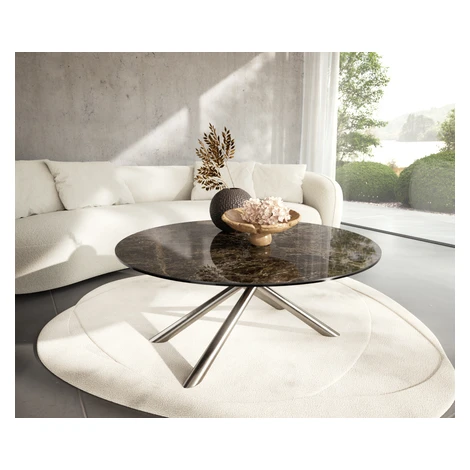 DELIFE Konferenčný stolík Edge okrúhly 100x100 cm keramika Laminam® Emperador Extra Lucidato tma