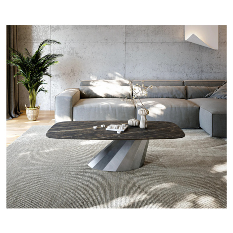 DELIFE Konferenčný stolík Edge zaoblený 140x80 cm keramika Laminam® Noir Desir hnedá Parabi meta