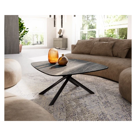DELIFE Konferenčný stolík Edge zaoblený tvar 90x90 cm keramika Laminam® Noir Desir hnedá Sarity 