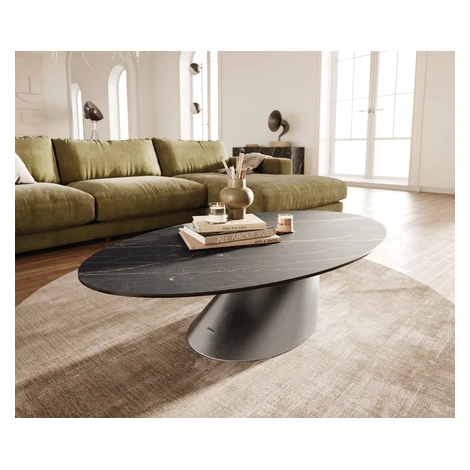DELIFE Konferenčný stolík Edge oválny 140x80 cm keramika Laminam® Noir Desir hnedá Conis nerezov
