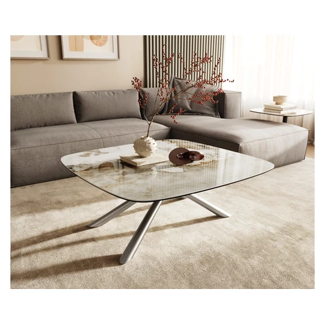 DELIFE Konferenčný stolík Edge zaoblený 90x90 cm keramika Minas Melange Sarity nerezová oceľ kef