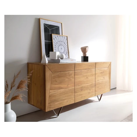 DELIFE Komoda Kayu 145x40x70 cm akácia prírodná 3 dvierka podstava v tvare V
