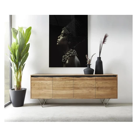 DELIFE Komoda Stonegrace 200x45 cm akácia prírodná 4 dvierka s hranou z masívu