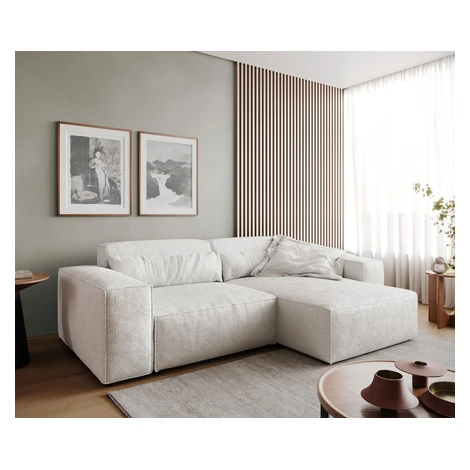 DELIFE Rohová pohovka Sirpio 230x155 cm bouclé krémovo bielo ležadlo variabilné