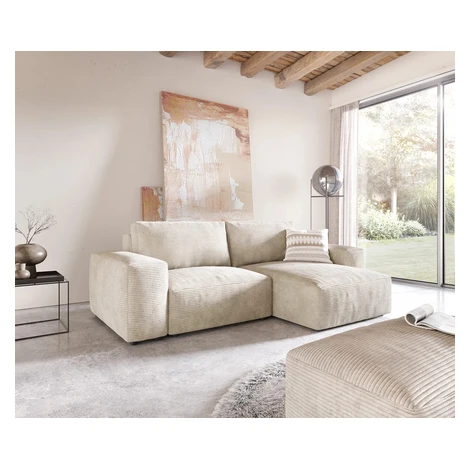 DELIFE Rohová pohovka Lanzo 230x155 cm manšester béžová variabilné ležadlo s taburetom