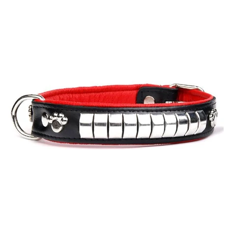 Kožený obojok Silver, čierno - červený 3 cm x 42 - 51 cm