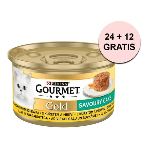 Gourmet Gold Savoury Cake konzerva pre mačky kura 85 g, 24+12 ks ZADARMO