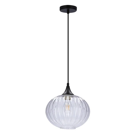 Moderné závesné osvetlenie EXETER - 1xE27, 40W, 24cm, okrúhle, čierne / číre