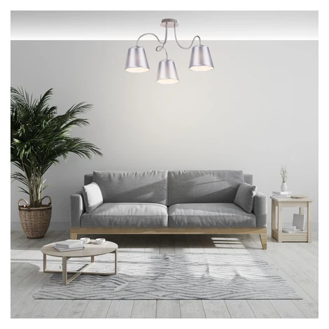 Závesné moderné trojramenné osvetlenie LUK - 3xE14, 40W, chrómované / šedostrieborné