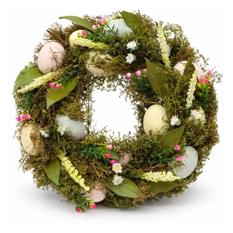 Veľkonočný veniec na dvere, 30 × 30 × 8 cm, trávy a vajíčka, exteriér DecoLED