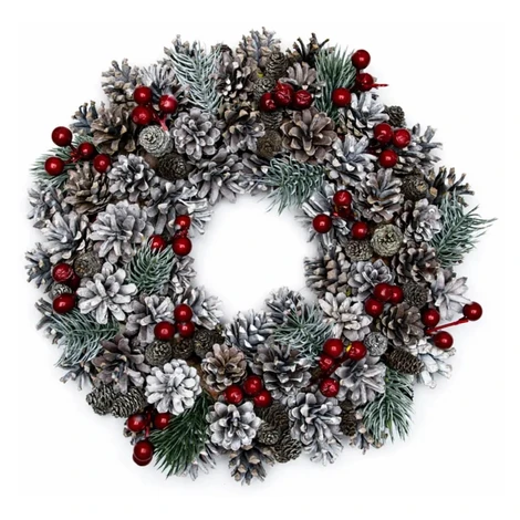 Vianočný veniec na dvere zo šišiek a červených bobúľ, 35 cm DecoLED