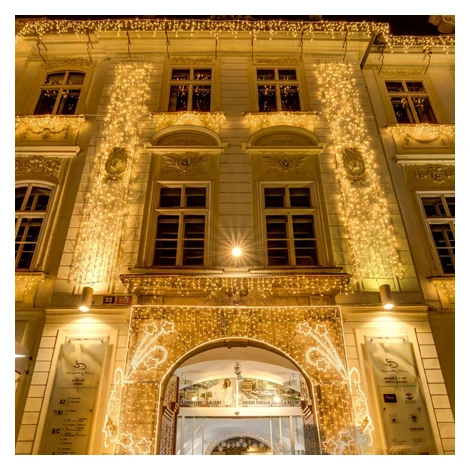 Easy Fix LED svetelný záves vonkajší 100 × 500 cm, teplá biela, 500 LED, biely kábel IP67, predĺ DecoLED
