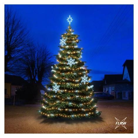 LED svetelná súprava pre vianočné stromčeky vysoké 6-8 m, teplá biela s bleskom, ľadové dekory D DecoLED