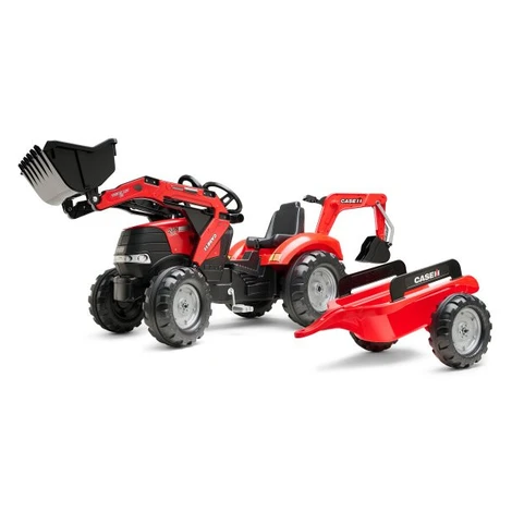 FALK Šliapací traktor 996Y Case IH s prívesom, lyžicou a bagrom - červené
