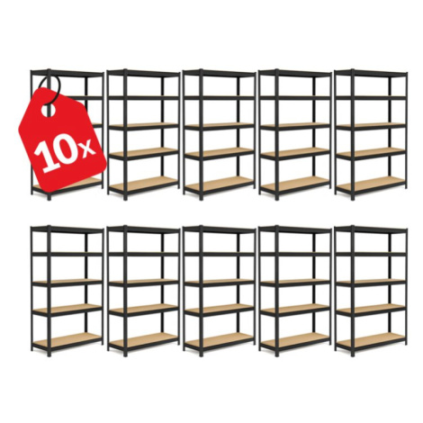 Akcia 10x Regál 180x90x40 cm lakovaný 5-policový, nosnosť 875 kg - čierny