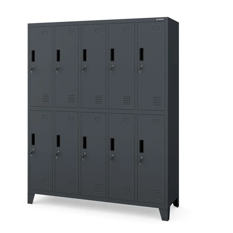 Kovová šatní skriňa na oblečenie BHP 10-dverová BARTEK 1360 x 1720 x 450 mm, antracitová