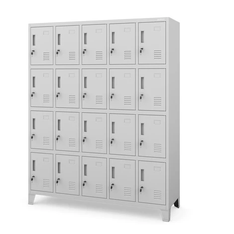 Kovová šatňová skriňa s 20 boxami ROBERT, 1360 x 1720 x 450 mm, šedá