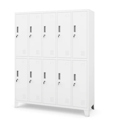 Kovová šatní skriňa BHP s 10 dverami BARTEK 1360 x 1720 x 450 mm, biela