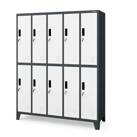 Kovová šatňová boxová skriňa na nôžkach s 10 boxami BARTEK, 1360 x 1720 x 450 mm, antracitovo-bi