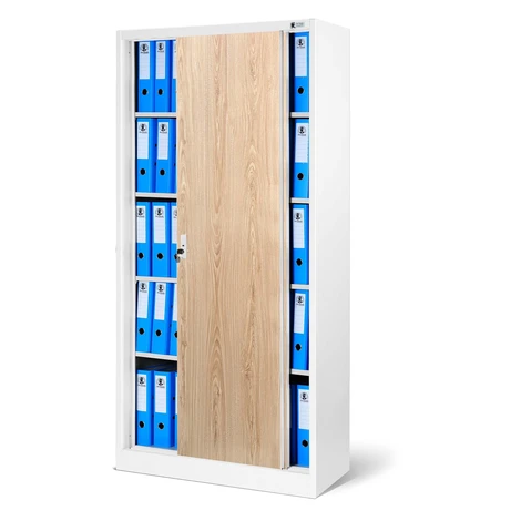 Kovová spisová policová skriňa s posuvnými dverami KUBA, 900 x 1850 x 400 mm, Eco Design: biela/