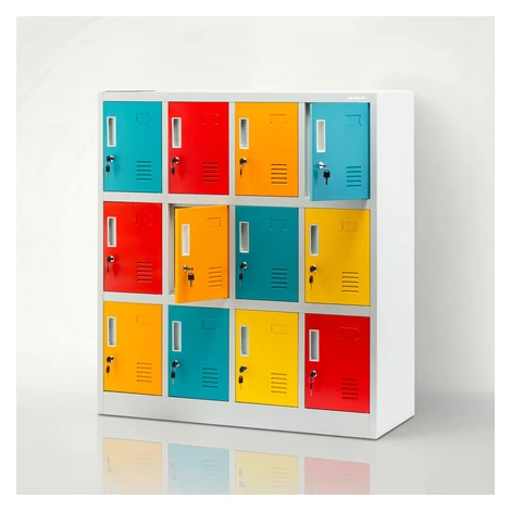 Kovová šatňová skriňa s 12 boxami OLA, 1090 x 1200 x 450 mm, šedo-viac farebná