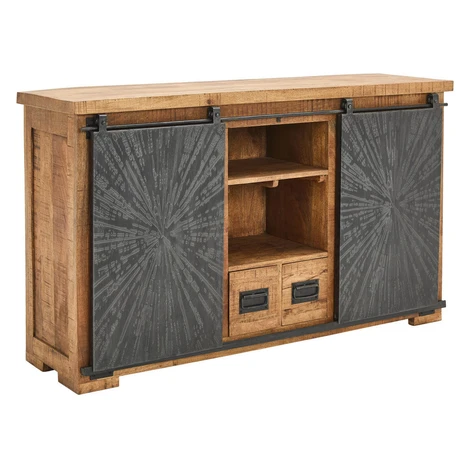 Ambia Home ŠIROKÁ KOMODA, mangové drevo, prírodná farba, čierna, 145/85/40 cm