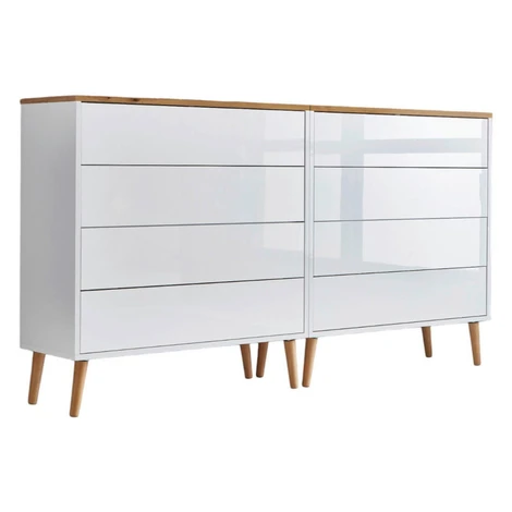 MID.YOU ŠIROKÁ KOMODA, biela, dub artisan, biela s vysokým leskom, 158/86/33 cm