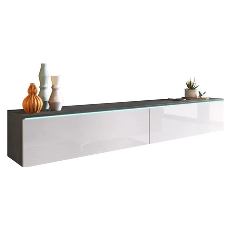 P & B NÍZKA KOMODA, antracitová, biela s vysokým leskom, 180/30/33 cm